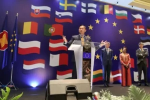 Menko Ipk Agus Harimurti Yudhoyono Ahy Berpidato Dalam Perayaan Europe Day Di Jakarta