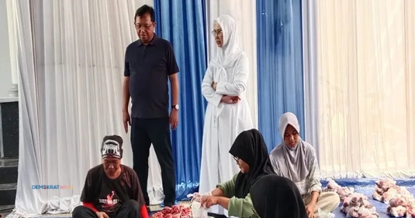 Herman Khaeron Dan Istri Melihat Pembagian Daging Kurban